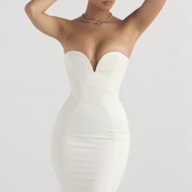 Giselle Ivory Satin Strapless Bridal Gown - Image 9