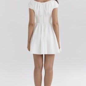 Nala White Cotton Gathered Mini Dress