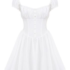 Nala White Cotton Gathered Mini Dress - Image 2