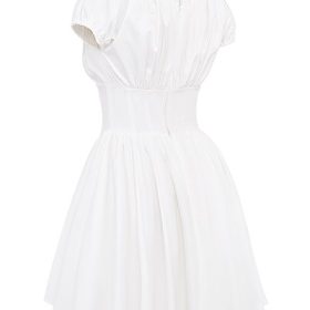 Nala White Cotton Gathered Mini Dress - Image 3
