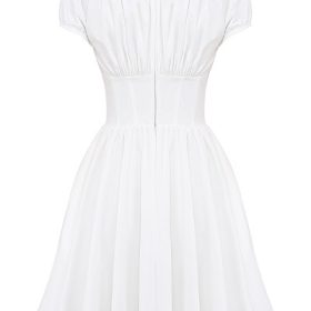 Nala White Cotton Gathered Mini Dress - Image 4