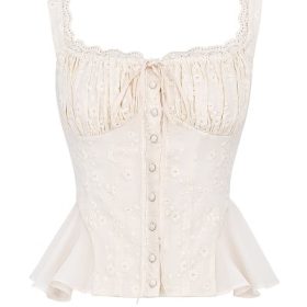 Jean Vintage Cream Cotton Broderie Anglais Peplum Top - Image 2