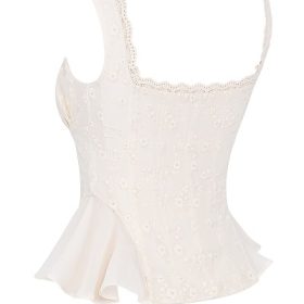 Jean Vintage Cream Cotton Broderie Anglais Peplum Top - Image 3