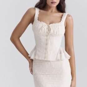 Jean Vintage Cream Cotton Broderie Anglais Peplum Top - Image 7