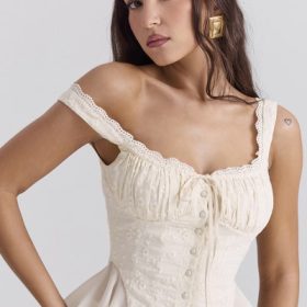 Jean Vintage Cream Cotton Broderie Anglais Peplum Top - Image 9