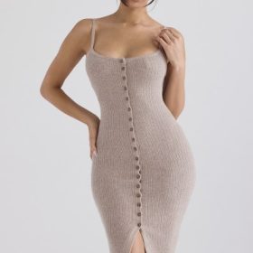 Teva Beige Cashmere Knit Midi Dress - Image 6