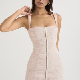 Cate Crystal Ruched Mesh Mini Dress - Image 5