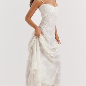 Seren Vintage Cream Floral Lace Back Maxi Dress - Image 10